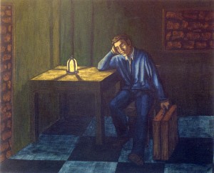 Esperando la partida, 2003. 54 x 73 cm. Óleo sobre lienzo.   