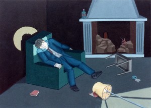 La visita, 1995. Acrílico sobre tela, 52 x 72 cm.      