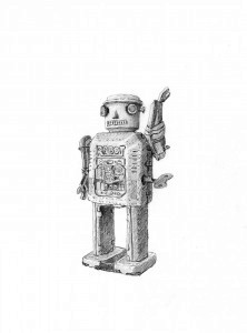 Robot de juguete, 2016. Grafito sobre papel. 24 x 18 cm.